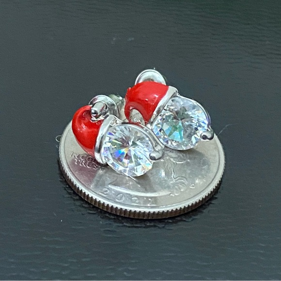 Adorable Enamel Santa Claus Hat Clear CZ Rhinestones Stud Earrings - Picture 4 of 11